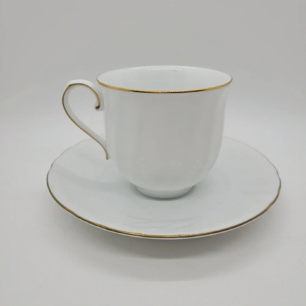 Mikasa Wedding Band Tea Cup Saucer Set Gold Trim White Fine China Japan
